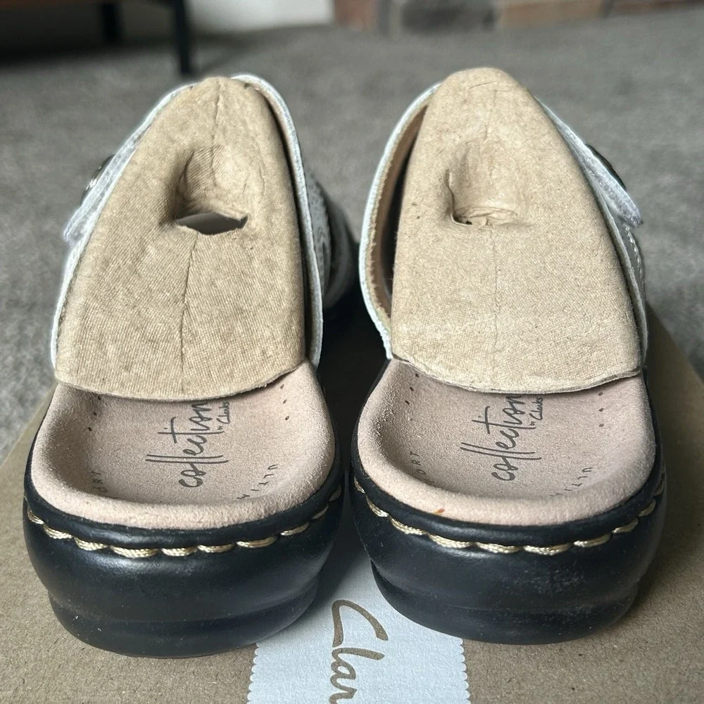 NIB Clarks Collection Leisa Grace - Women's 7.5 -White Adjustable 3 Strap